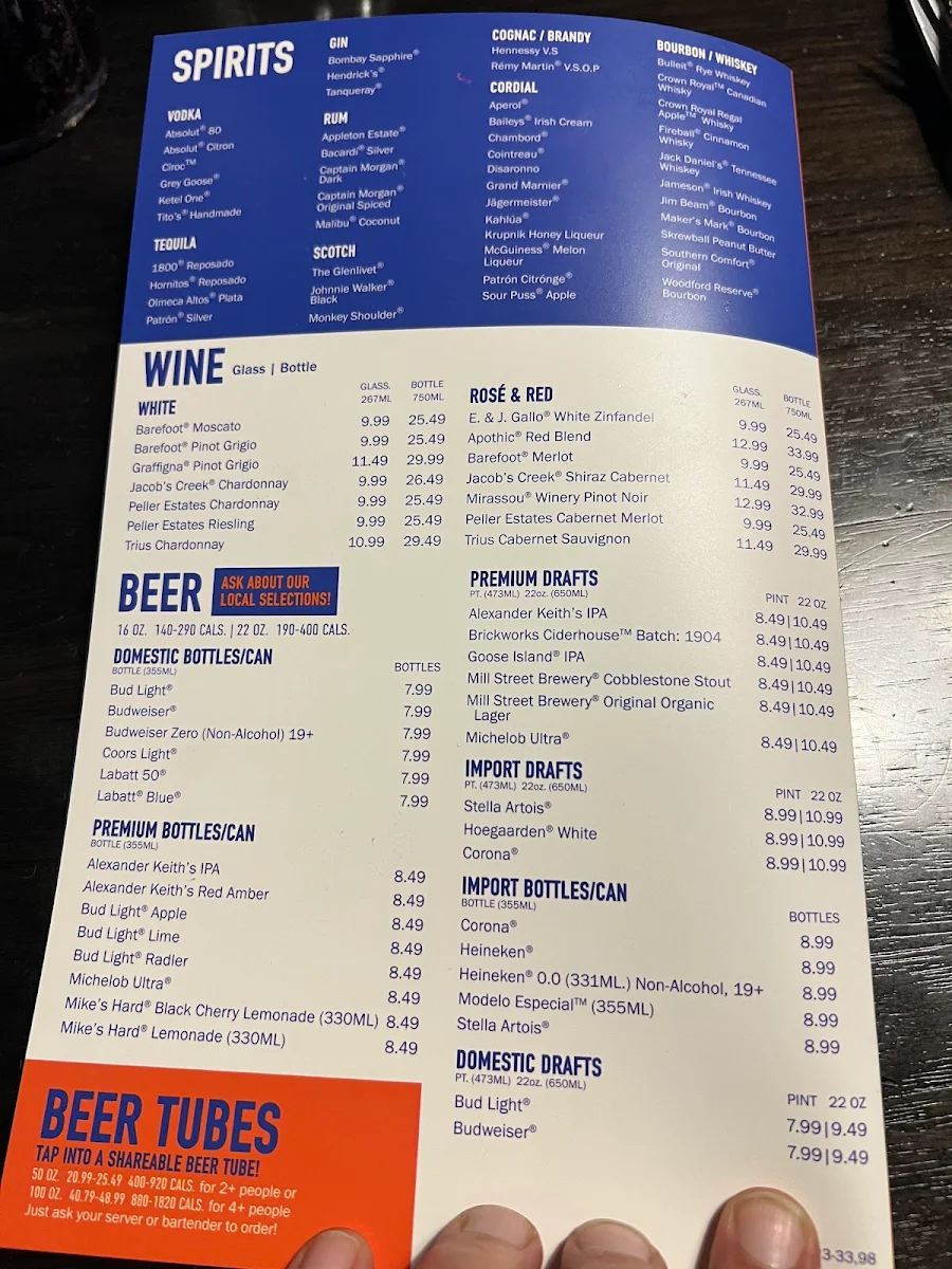 Menu, Dave & Buster's Oakville