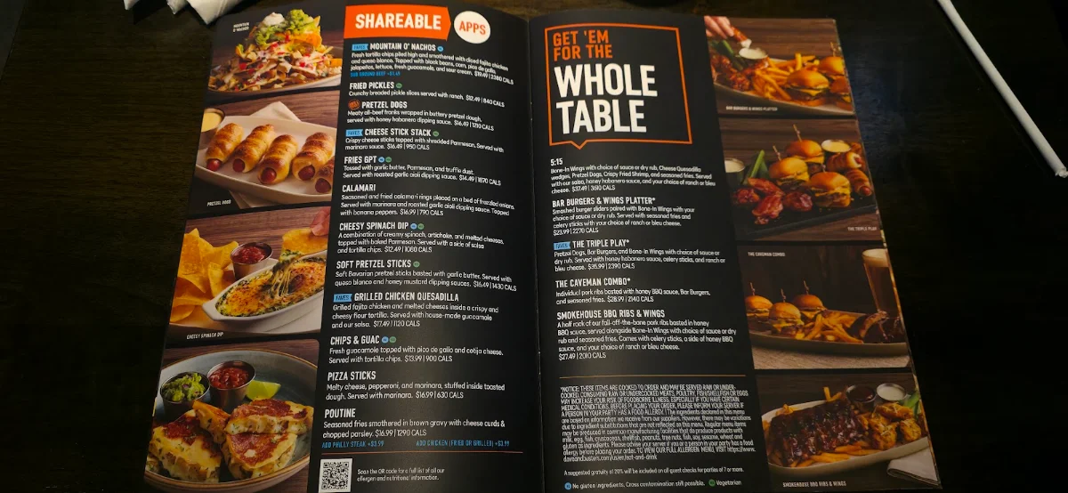 Menu, Dave & Buster's Oakville