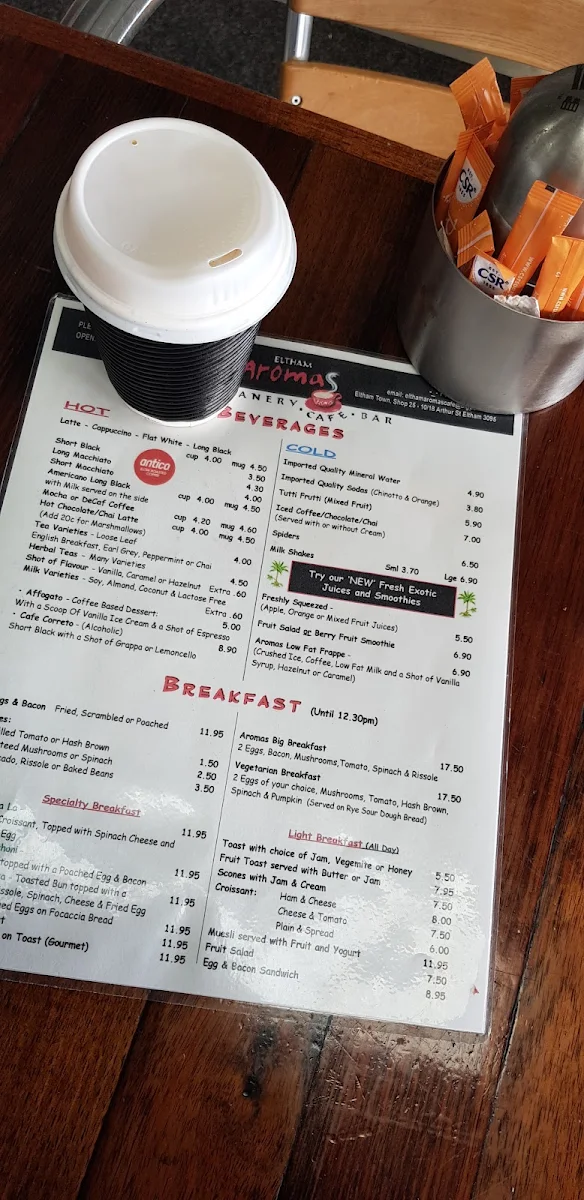 Menu, Eltham Aromas Cafe Bar Beanery