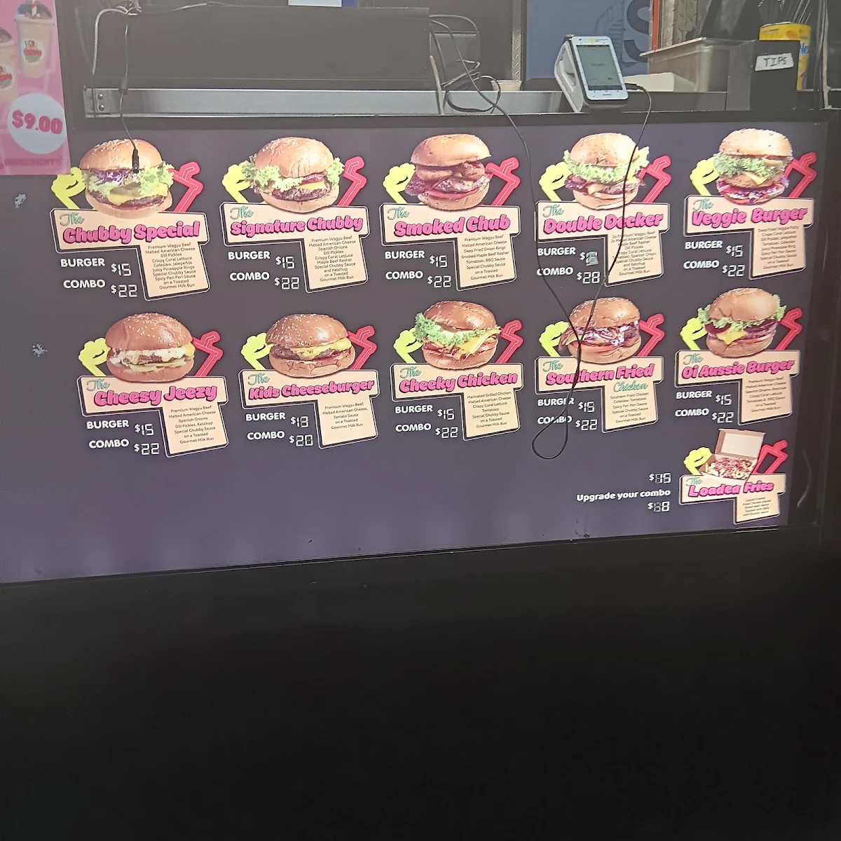 Menu, Chubby Buns Burgers Punchbowl