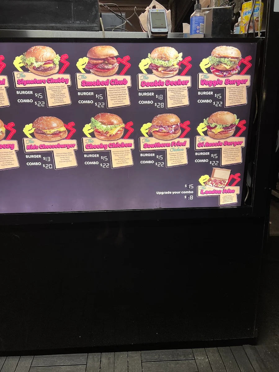 Menu, Chubby Buns Burgers Punchbowl