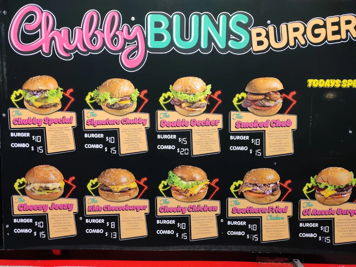 Menu, Chubby Buns Burgers Punchbowl