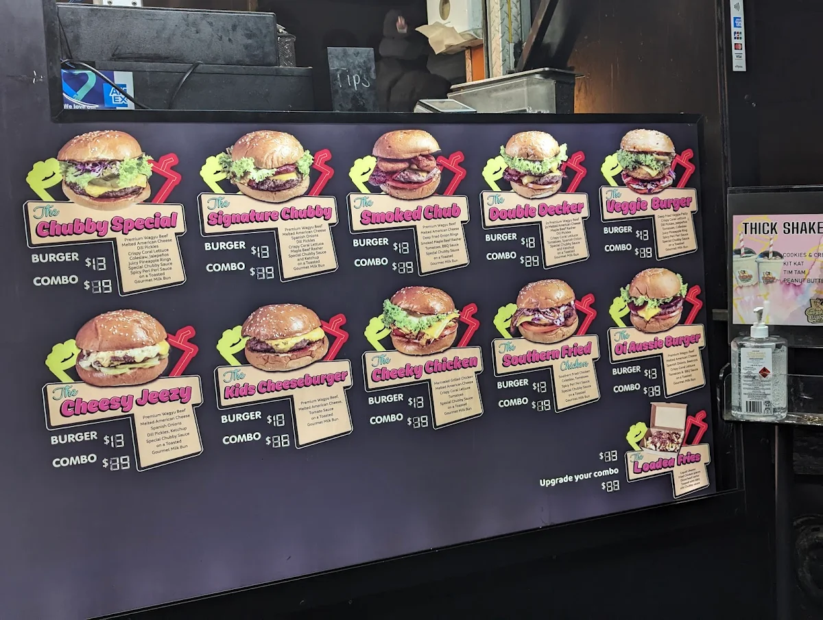 Menu, Chubby Buns Burgers Punchbowl