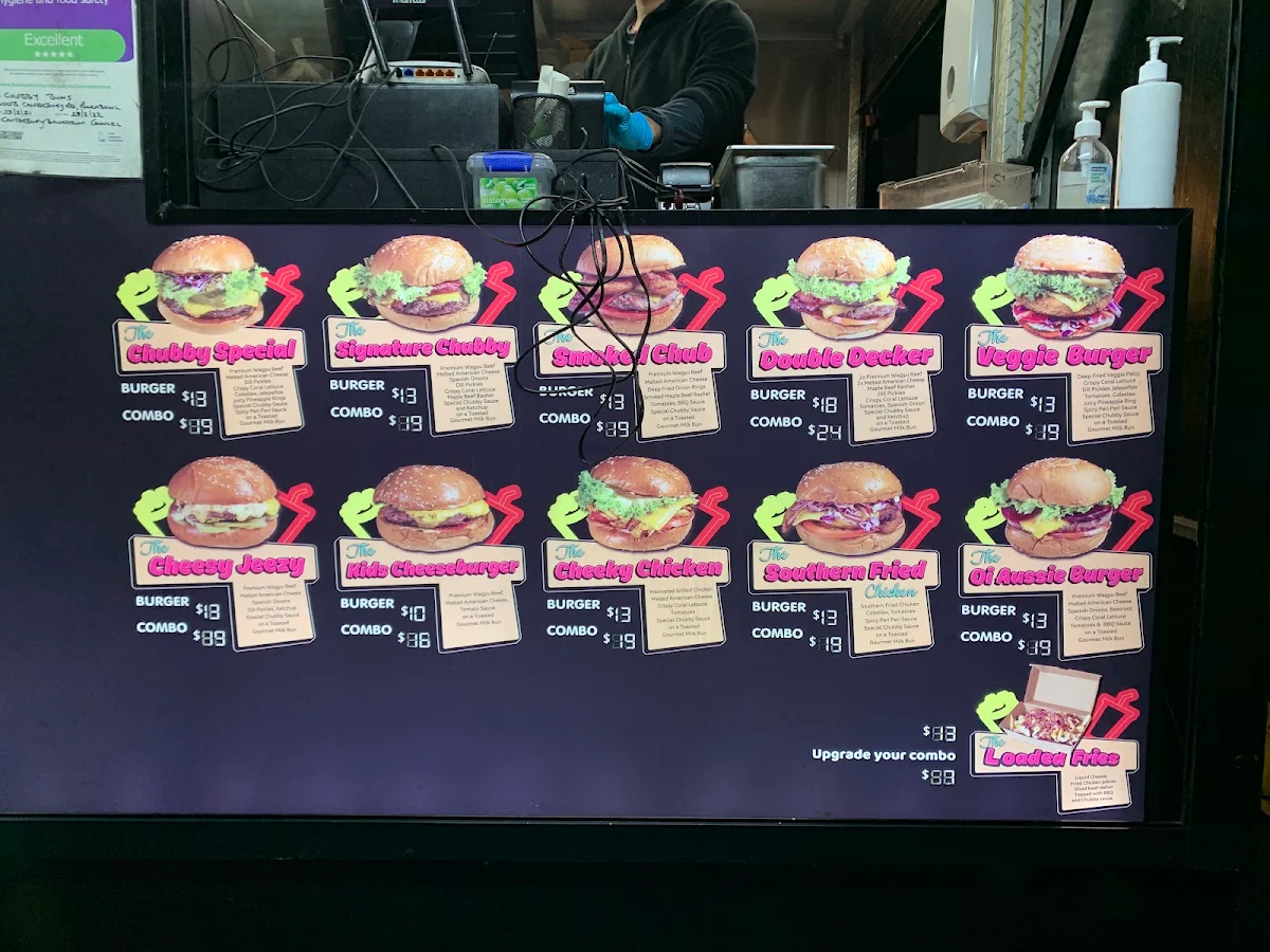 Menu, Chubby Buns Burgers Punchbowl