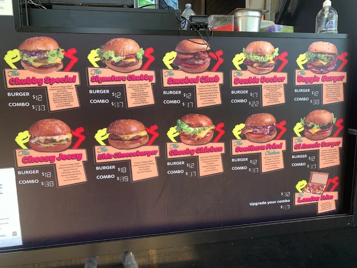 Menu, Chubby Buns Burgers Punchbowl