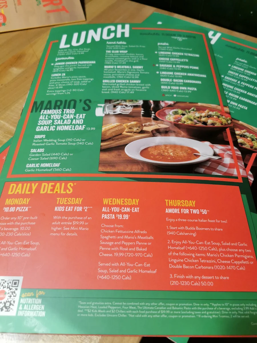 Menu, East Side Mario's