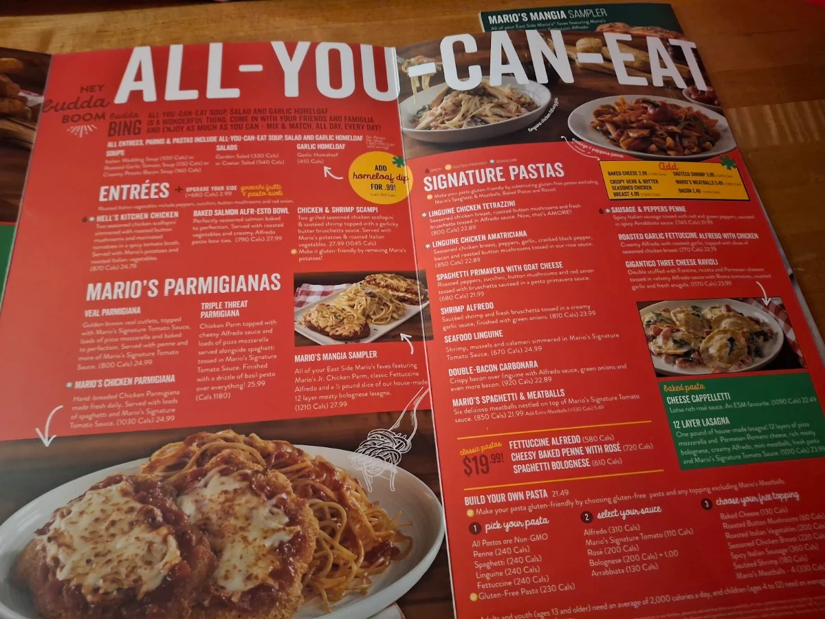 Menu, East Side Mario's