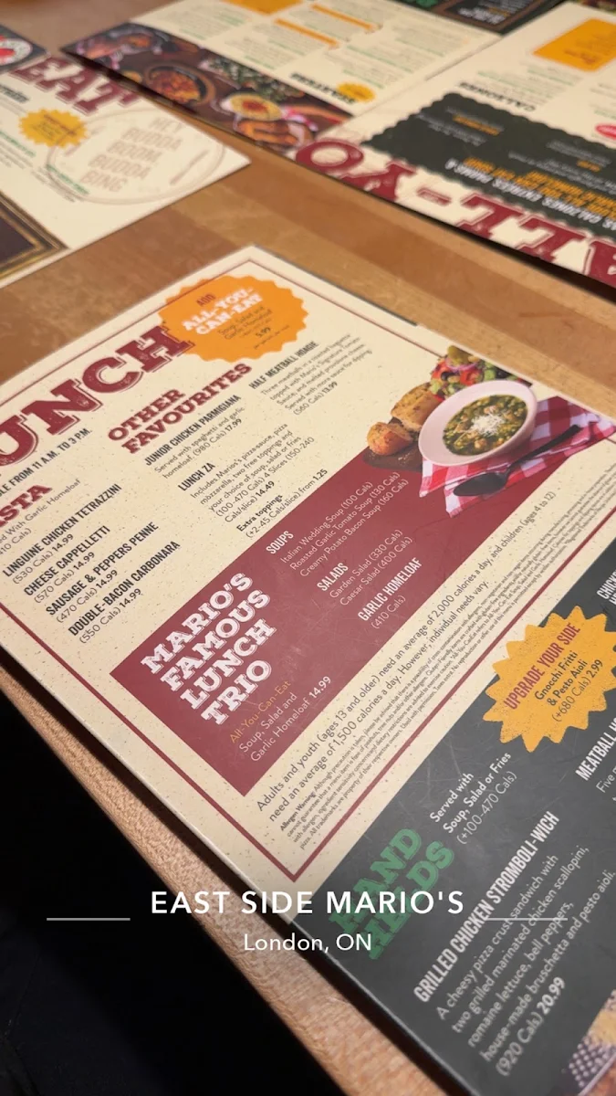 Menu, East Side Mario's