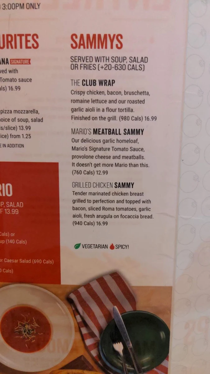 Menu, East Side Mario's