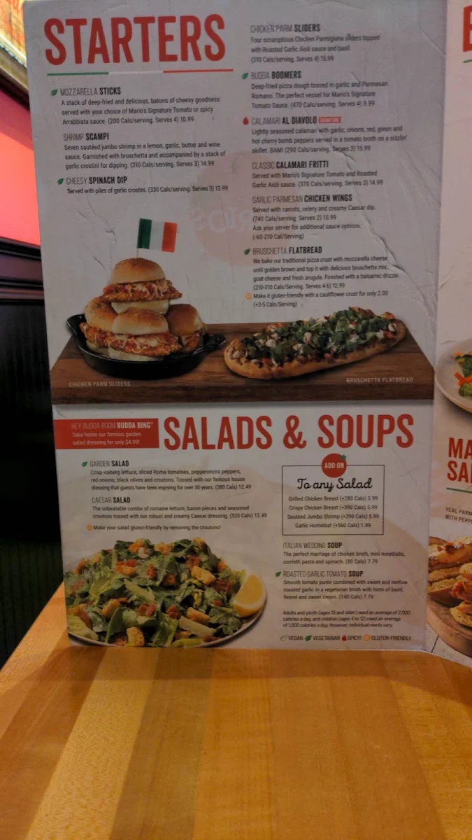 Menu, East Side Mario's