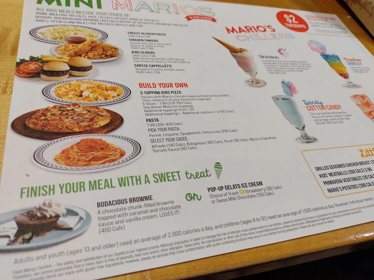 Menu, East Side Mario's