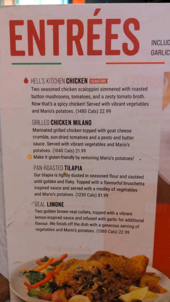 Menu, East Side Mario's