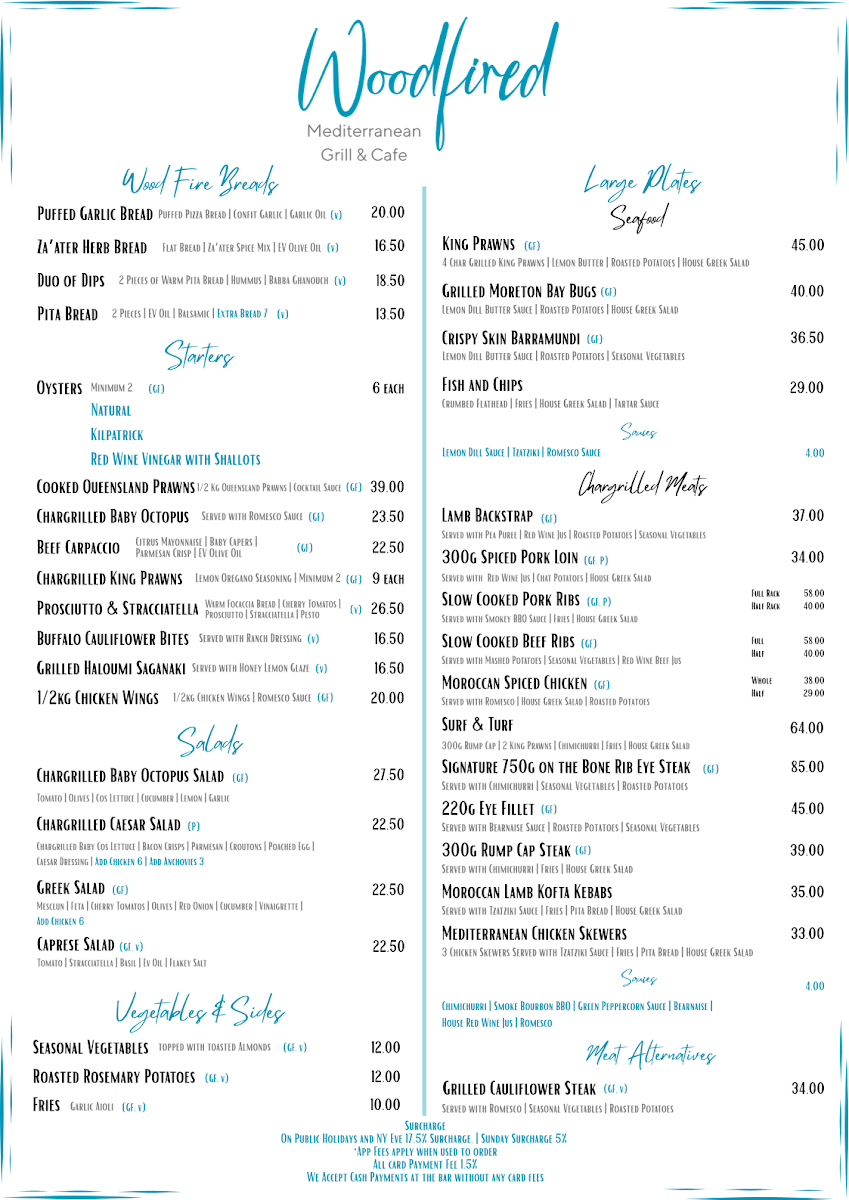Menu, Woodfired Mediterranean Grill & Cafe