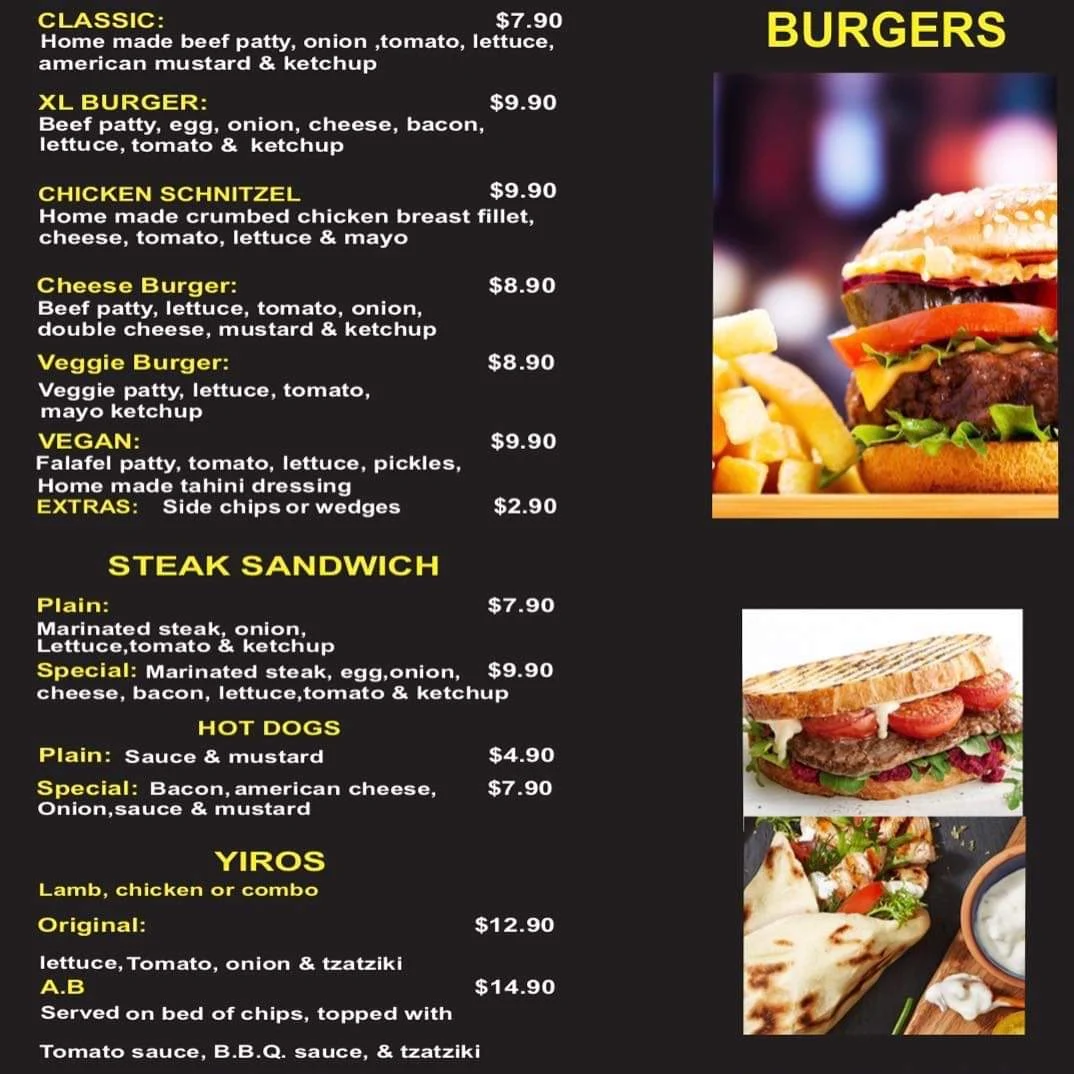 Menu, St. George Bakehouse Café Pizzeria