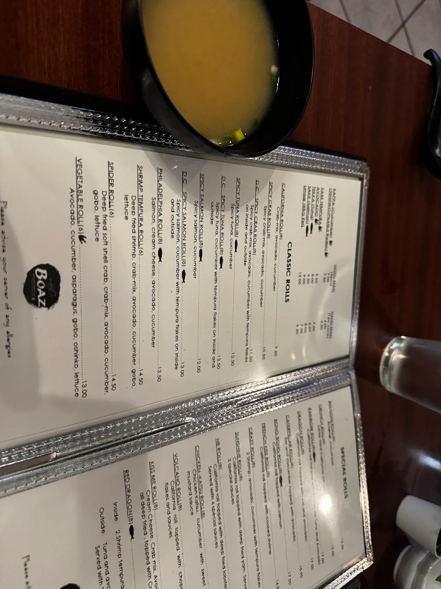Menu, Boaz Restaurant