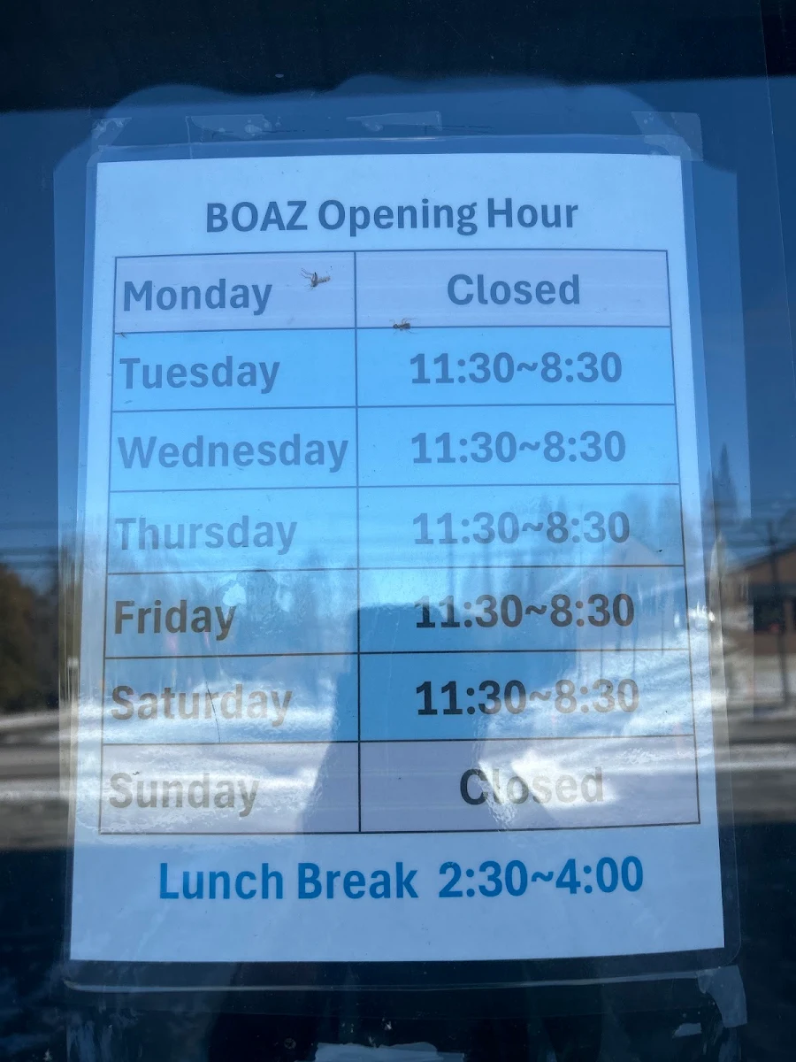Menu, Boaz Restaurant