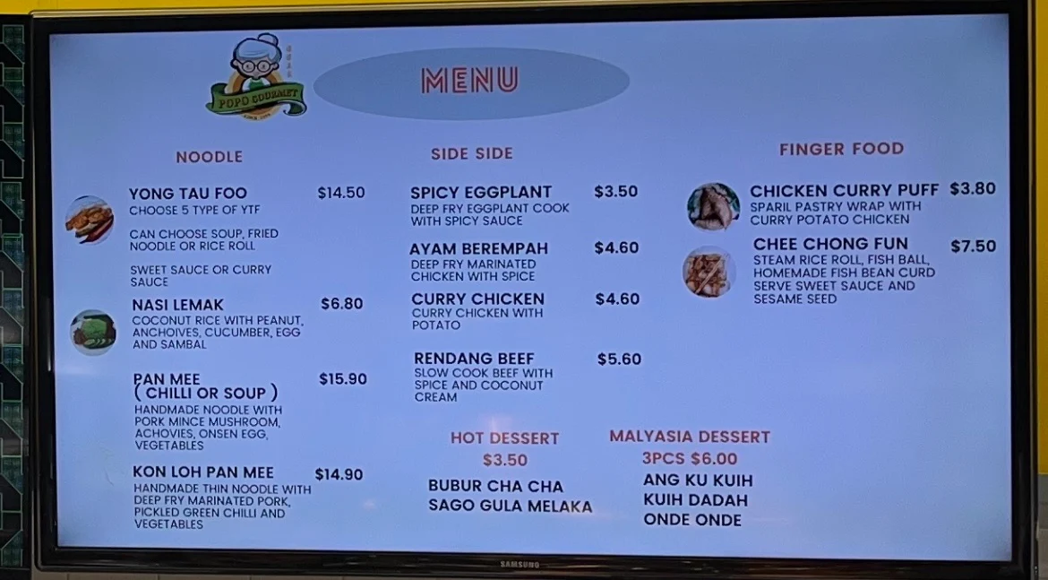 Menu, POPO Gourmet