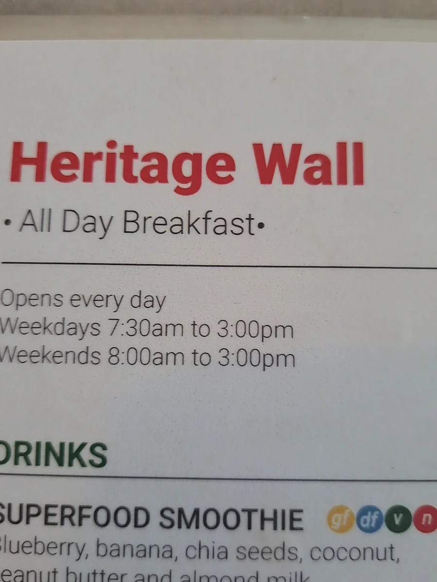 Menu, Heritage Wall
