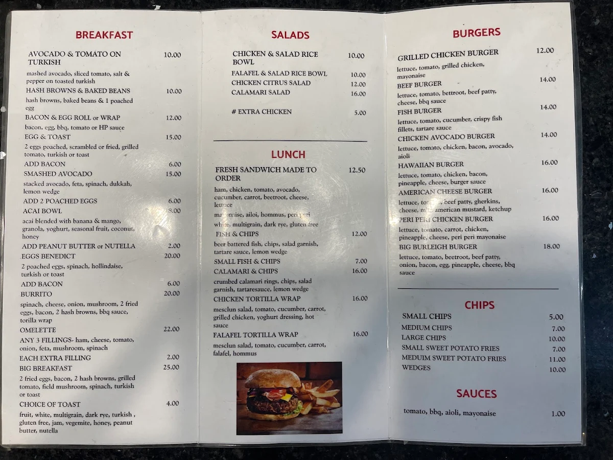 Menu, Naughty Bean Cafe