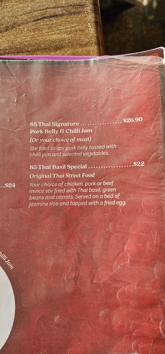 Menu, 85 Thai