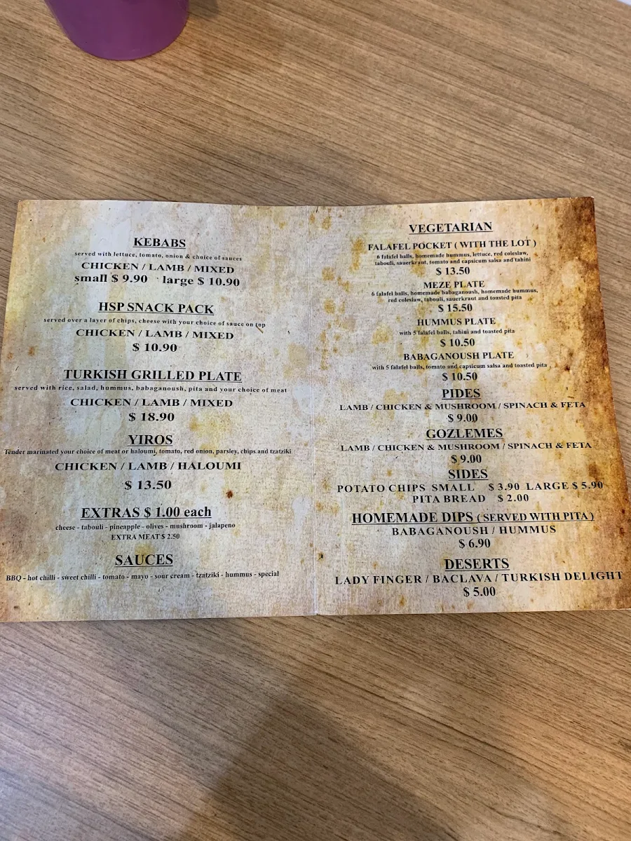 Menu, The Delightful Turk
