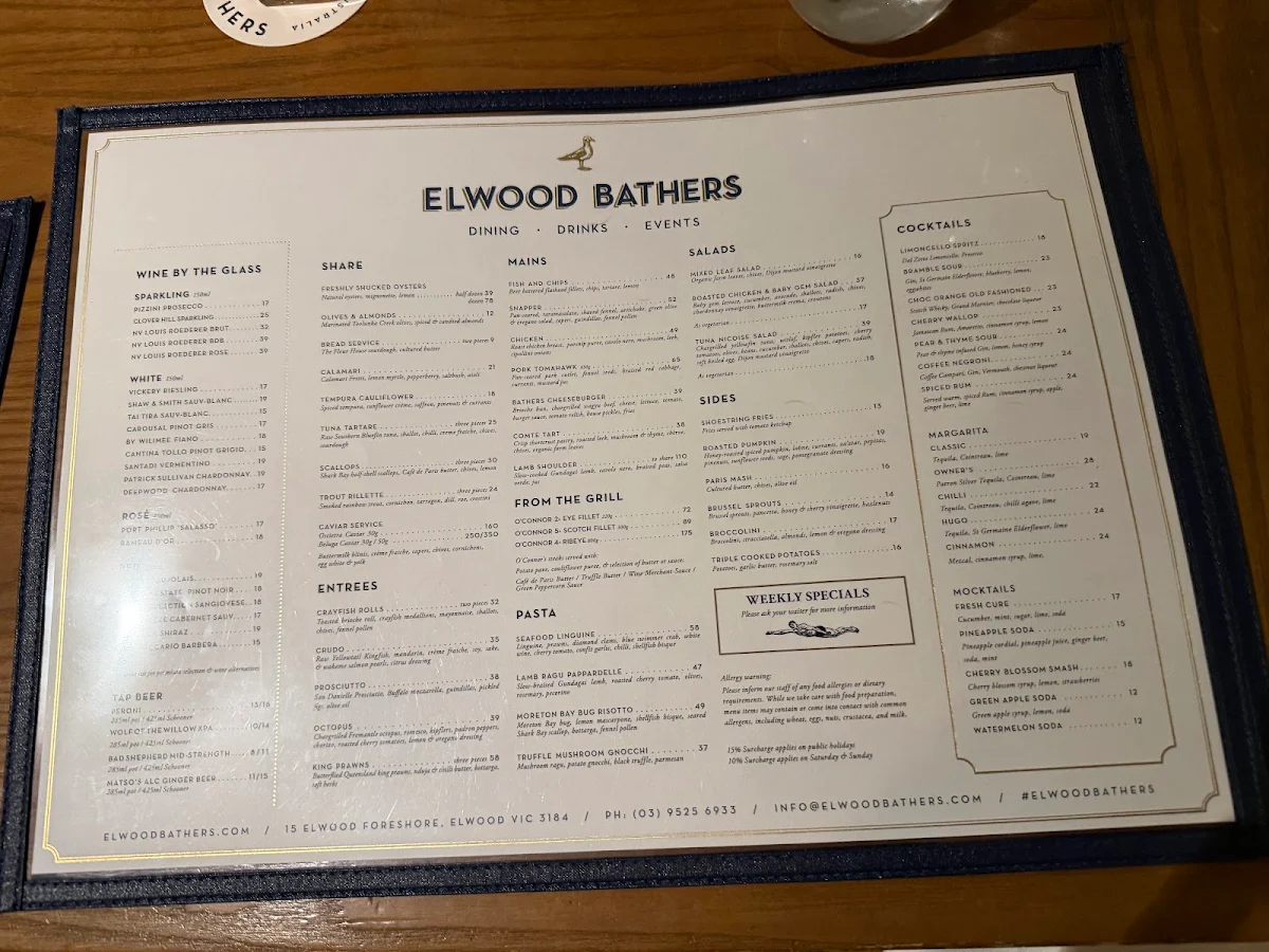 Menu, Elwood Bathers