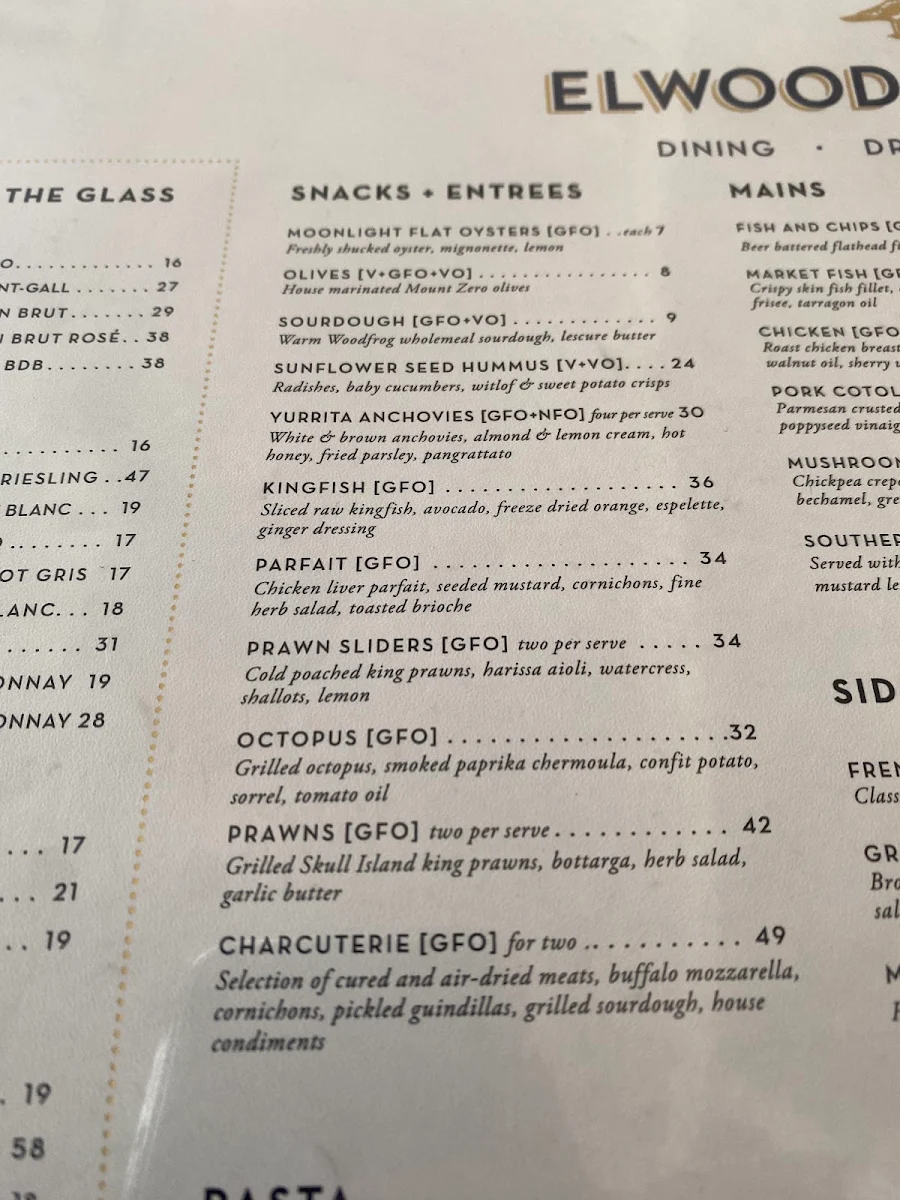 Menu, Elwood Bathers