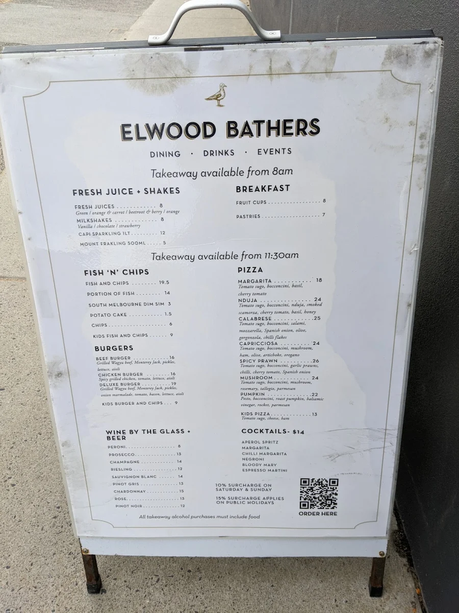 Menu, Elwood Bathers