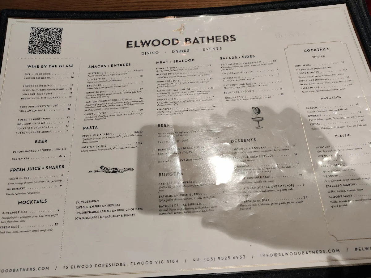 Menu, Elwood Bathers