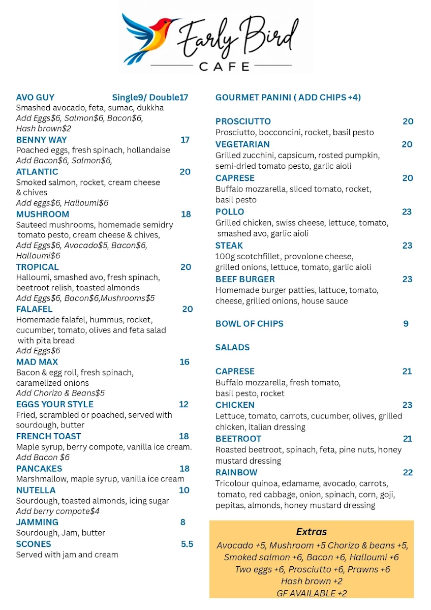 Menu, Early Bird - Magnetic Island