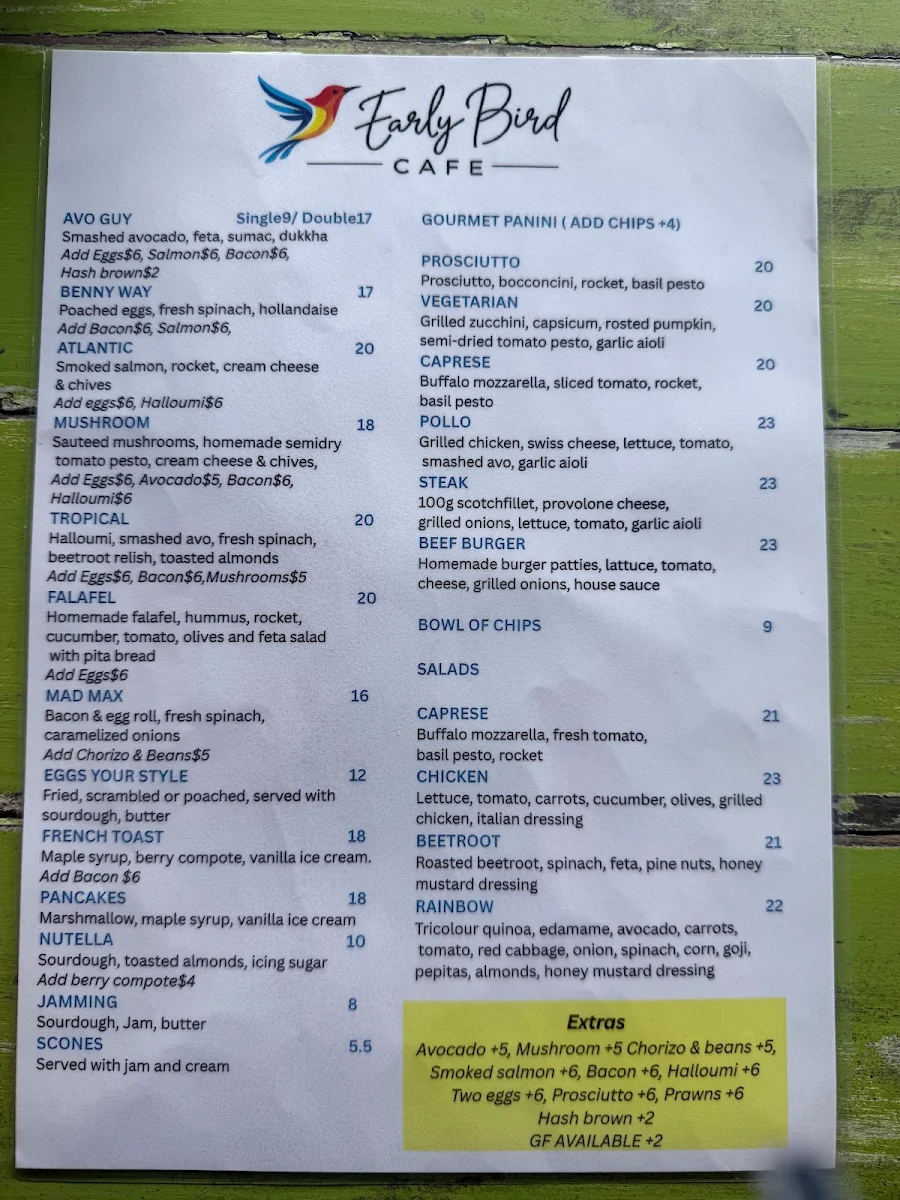 Menu, Early Bird - Magnetic Island