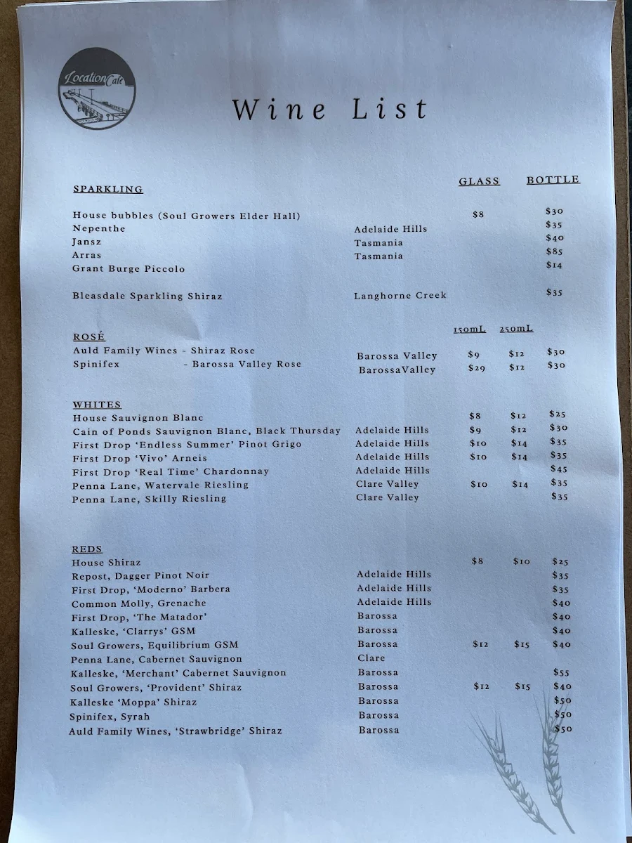 Menu, The Location Cafe