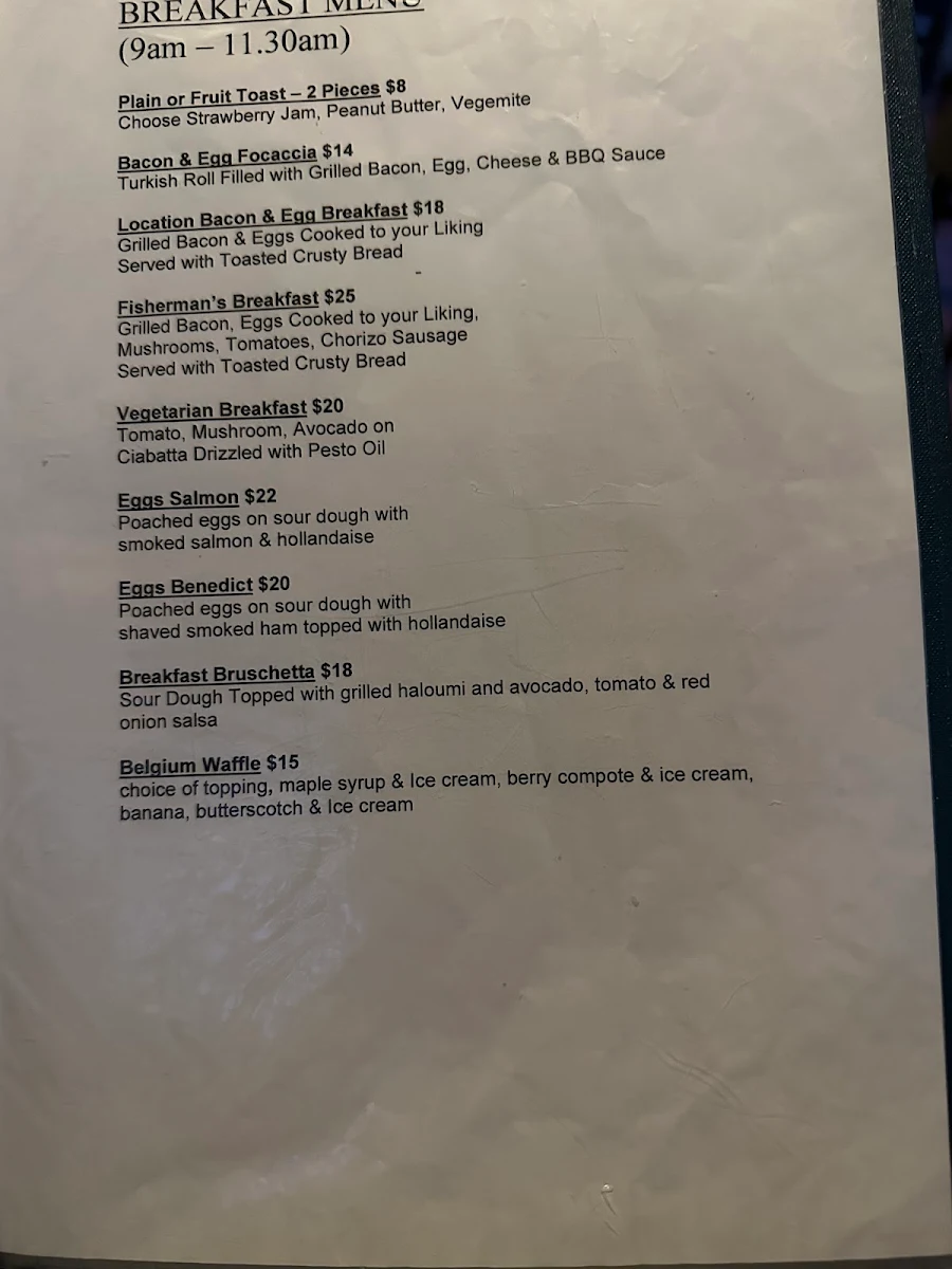 Menu, The Location Cafe