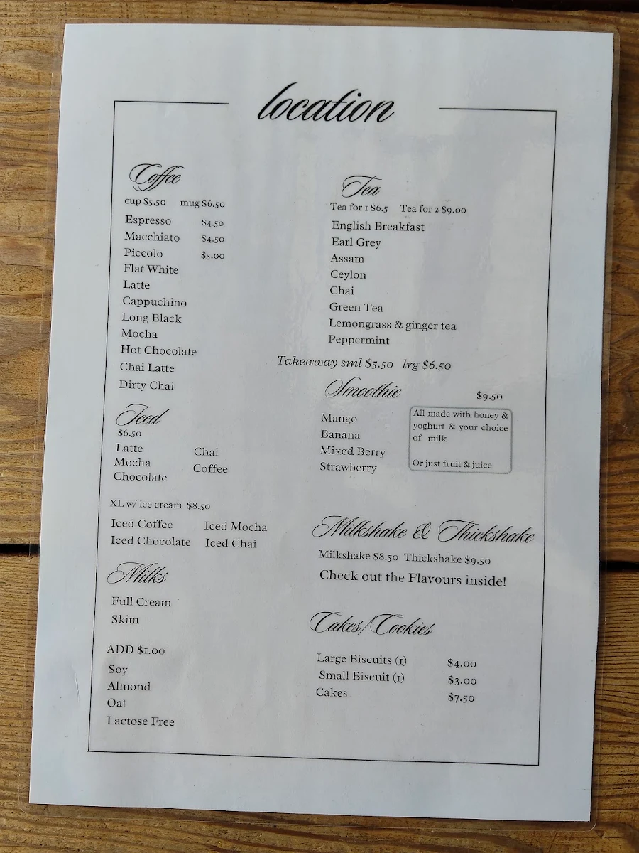 Menu, The Location Cafe