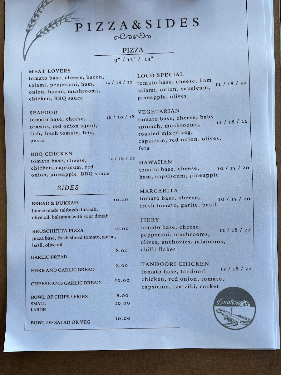 Menu, The Location Cafe