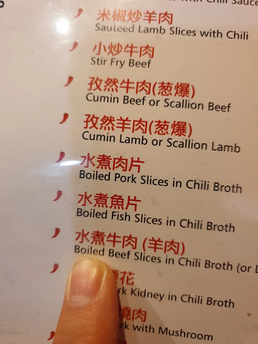 Menu, Chengdu Spicy Restaurant