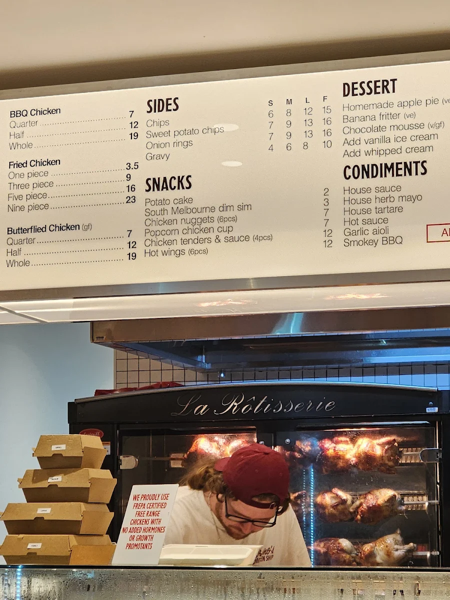 Menu, Bruno's Chicken Shop Mordialloc