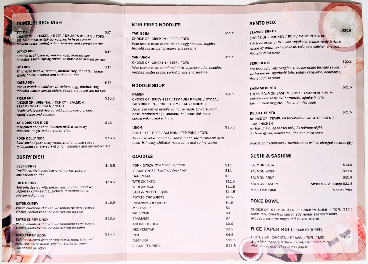 Menu, Sushi Daily