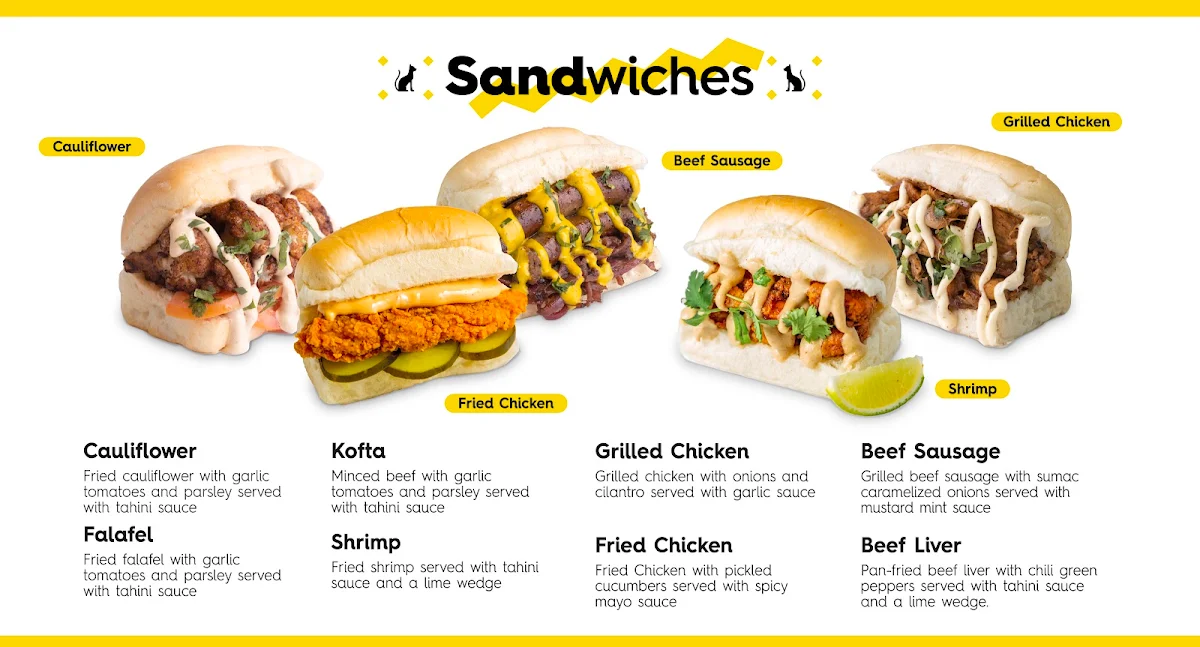 Menu, Tut's Egyptian Street Food