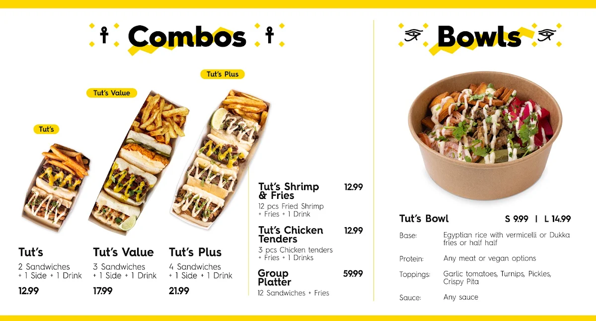 Menu, Tut's Egyptian Street Food
