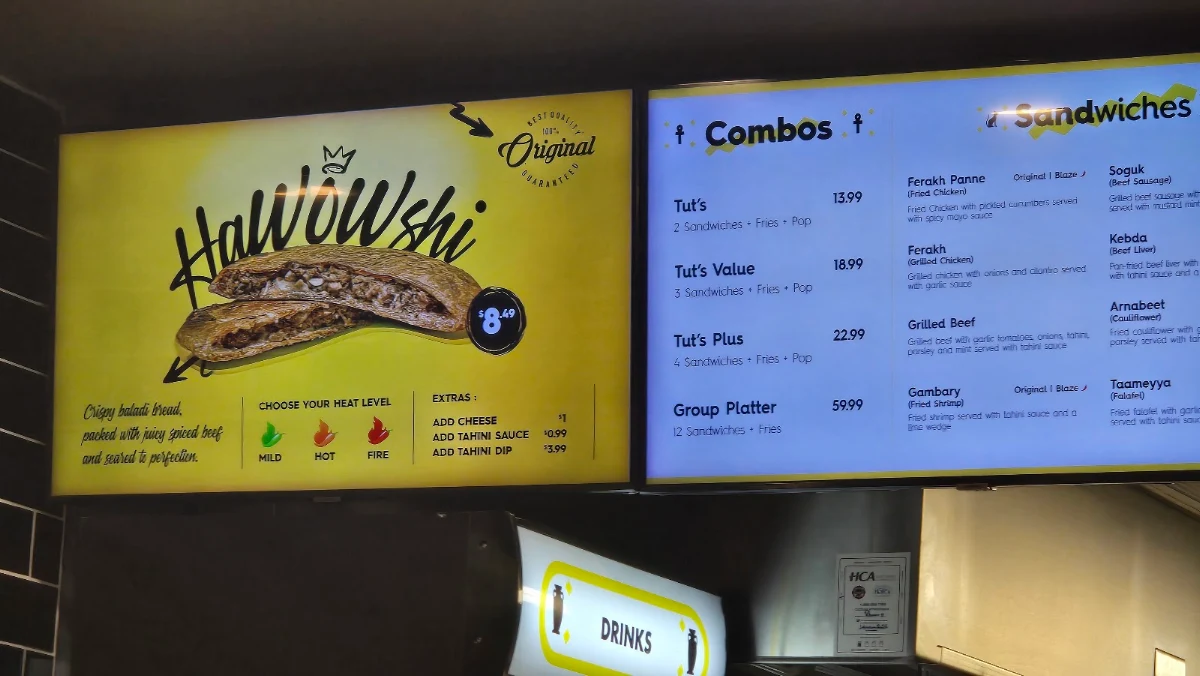 Menu, Tut's Egyptian Street Food