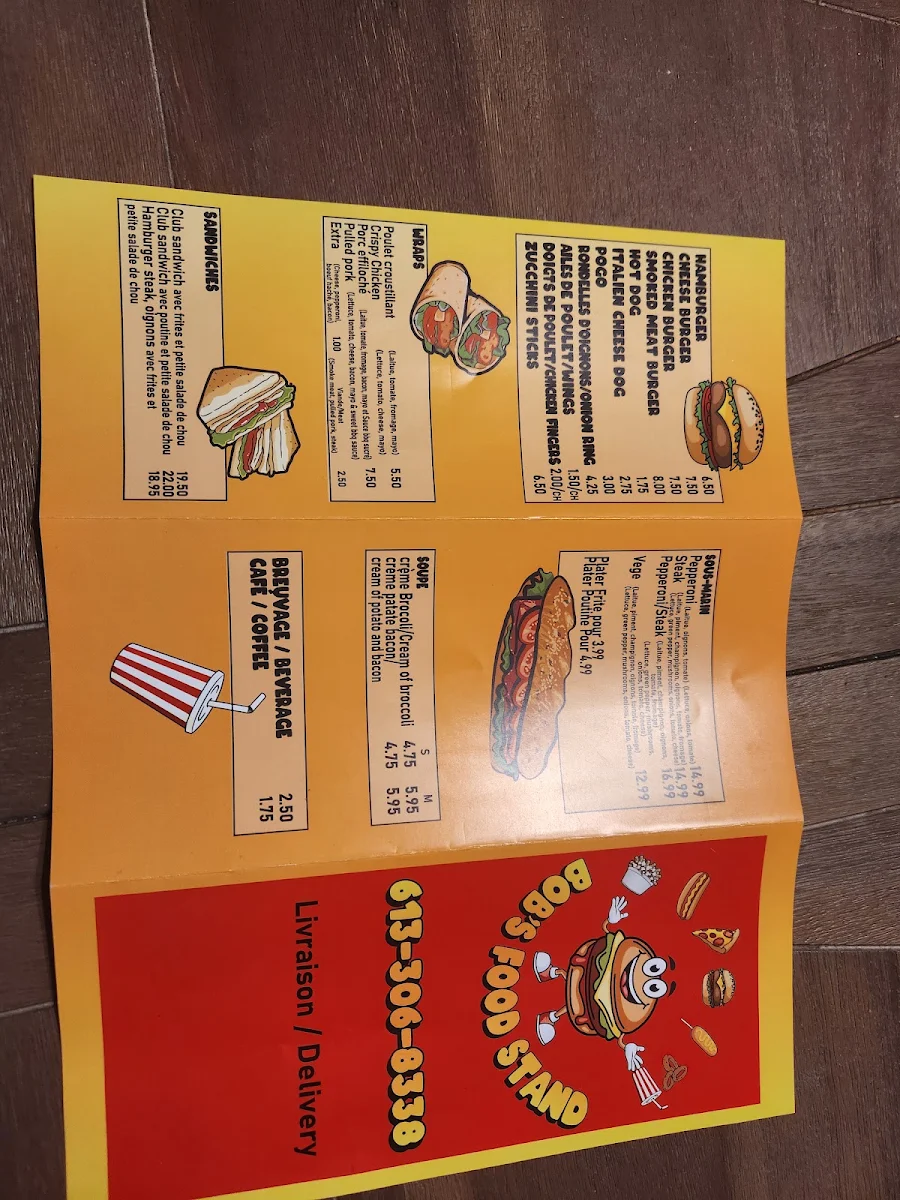 Menu, Bob's Food Stand