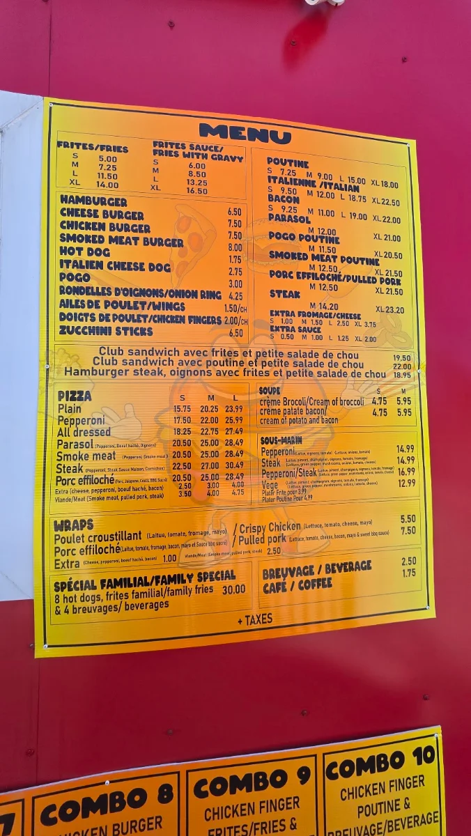 Menu, Bob's Food Stand