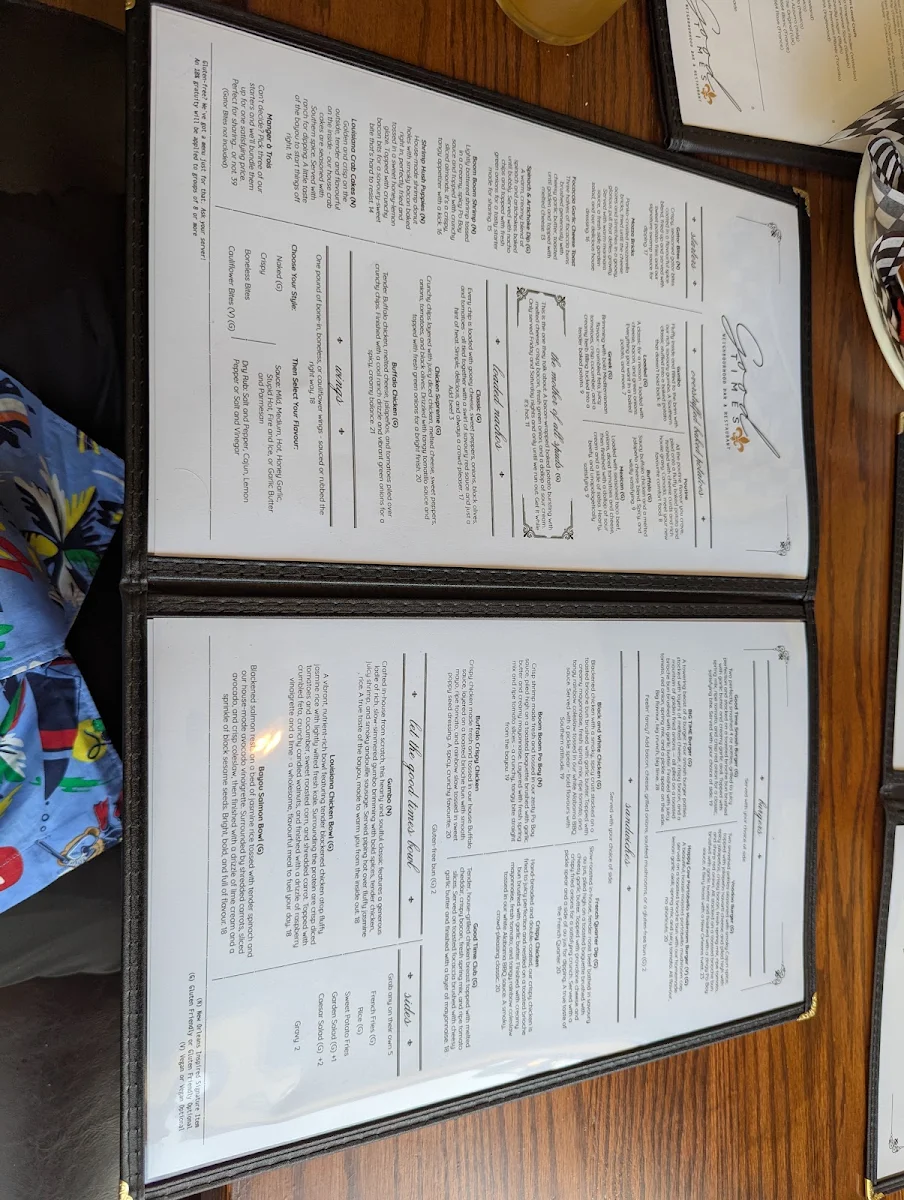 Menu, Good Times Neighbourhood Bar & Restaurant
