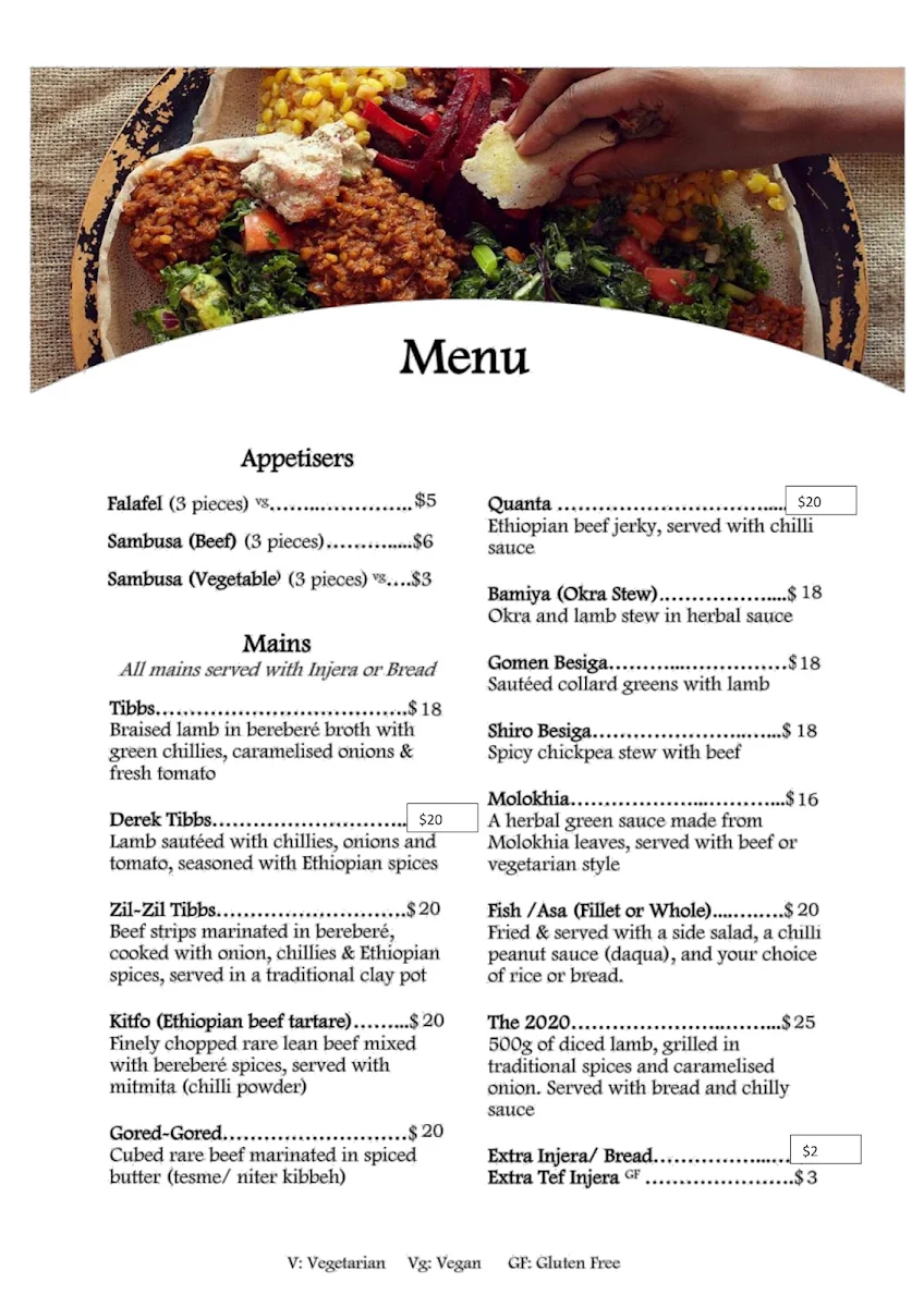 Menu, Queen of Sheba