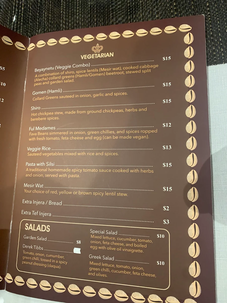 Menu, Queen of Sheba