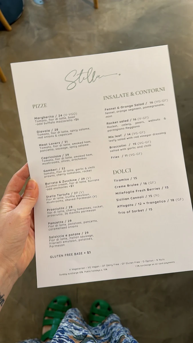 Menu, Stella