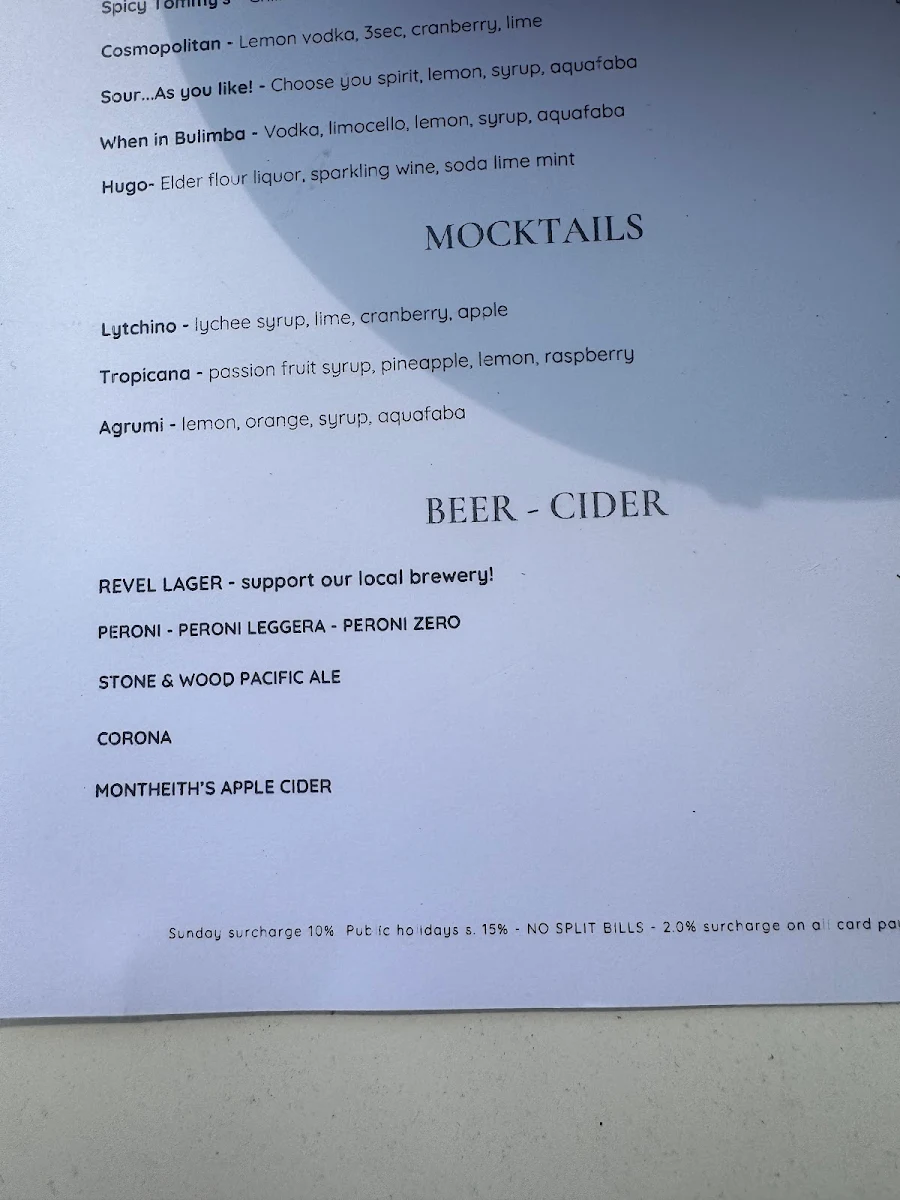Menu, Stella