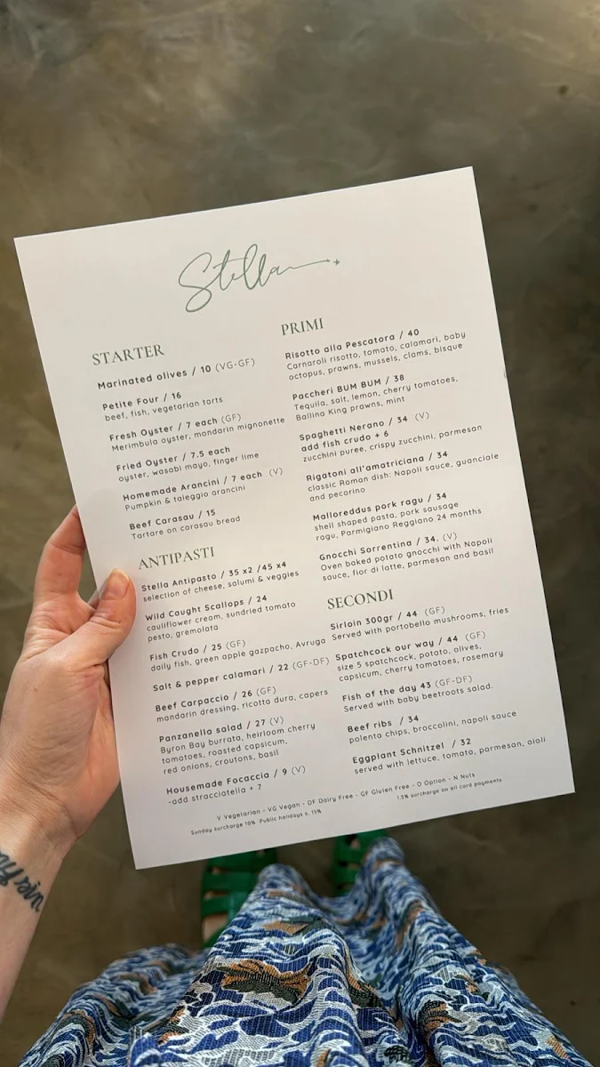 Menu, Stella