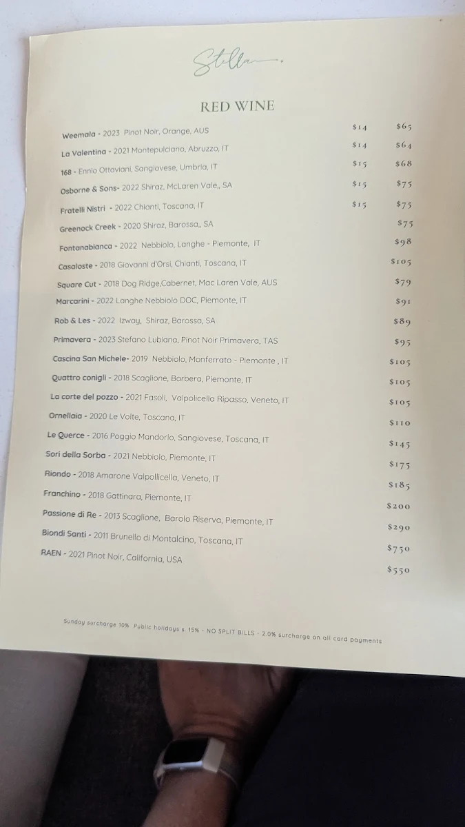 Menu, Stella